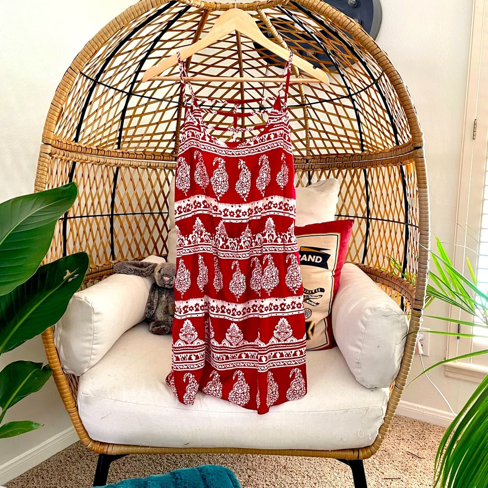 Red and White Cage Back Minidress